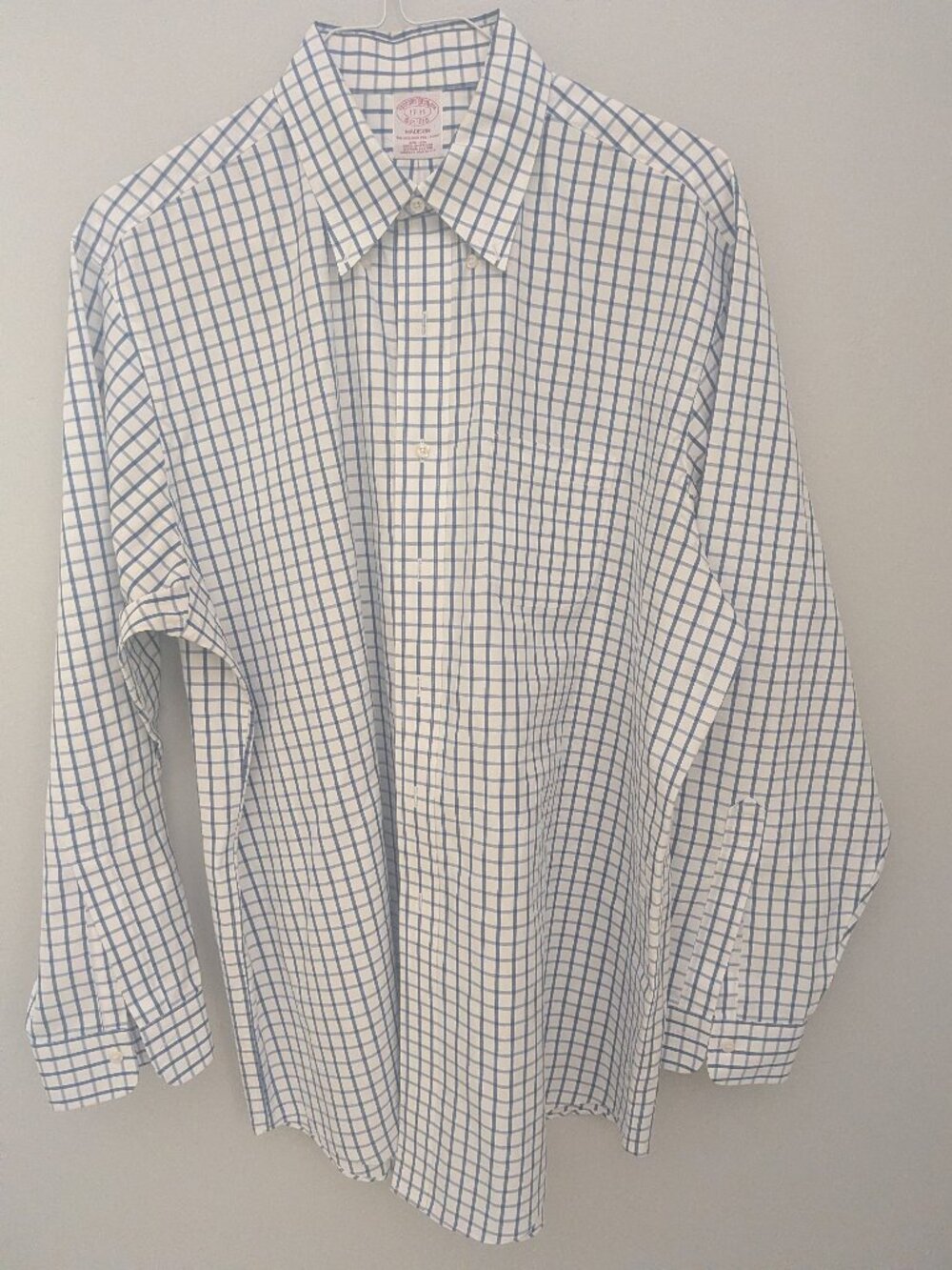 Brooks Brothers Madison Fit Blue Windowpane Non-Iron Supima Cotton Shirt 17 3/5